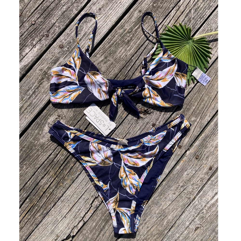 L*SPACE Set - Nightfall Palm Flashback Bikini Top & Whiplash Bitsy Bottom - M/XL
